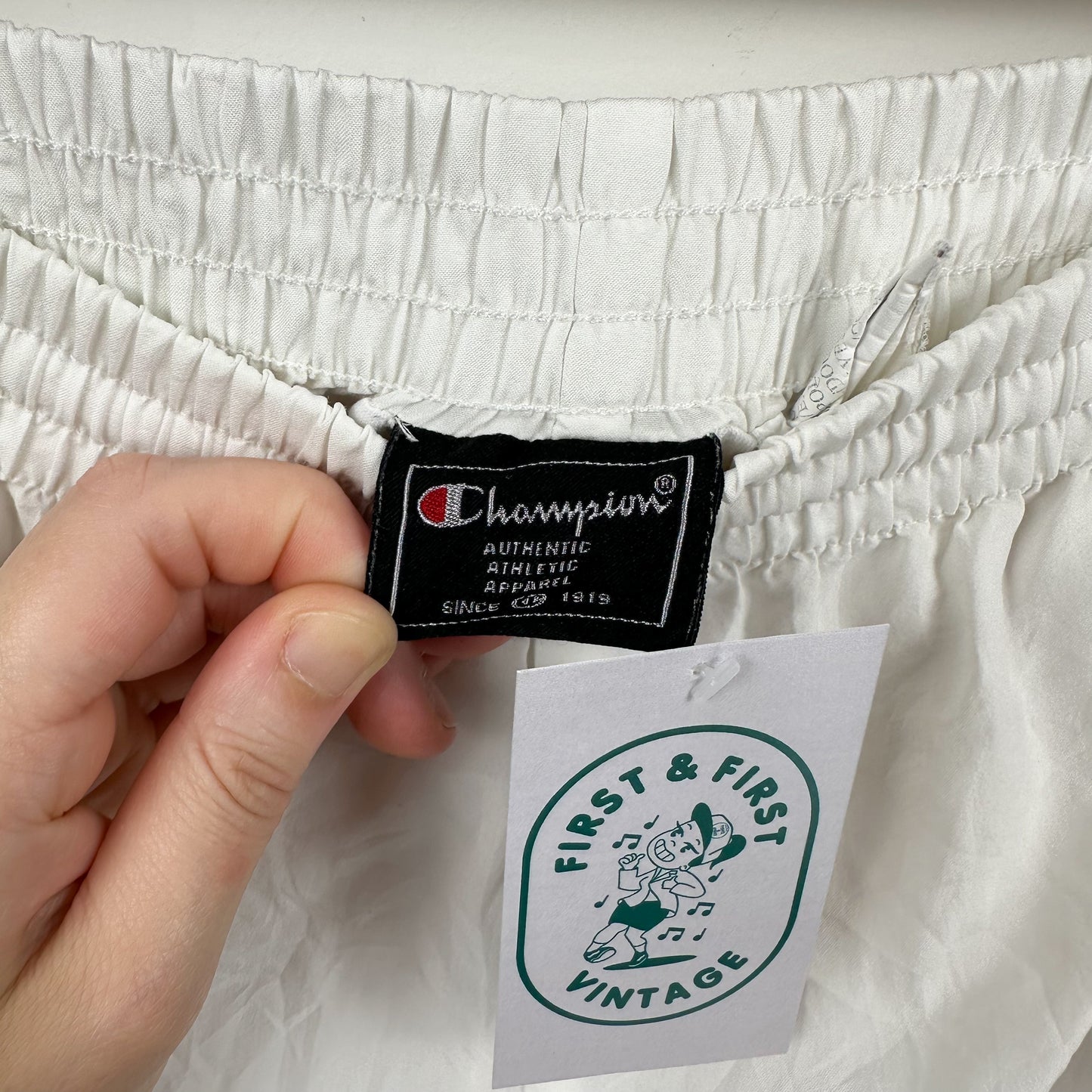 Vintage Champion White Button Nylon Track Pants - M