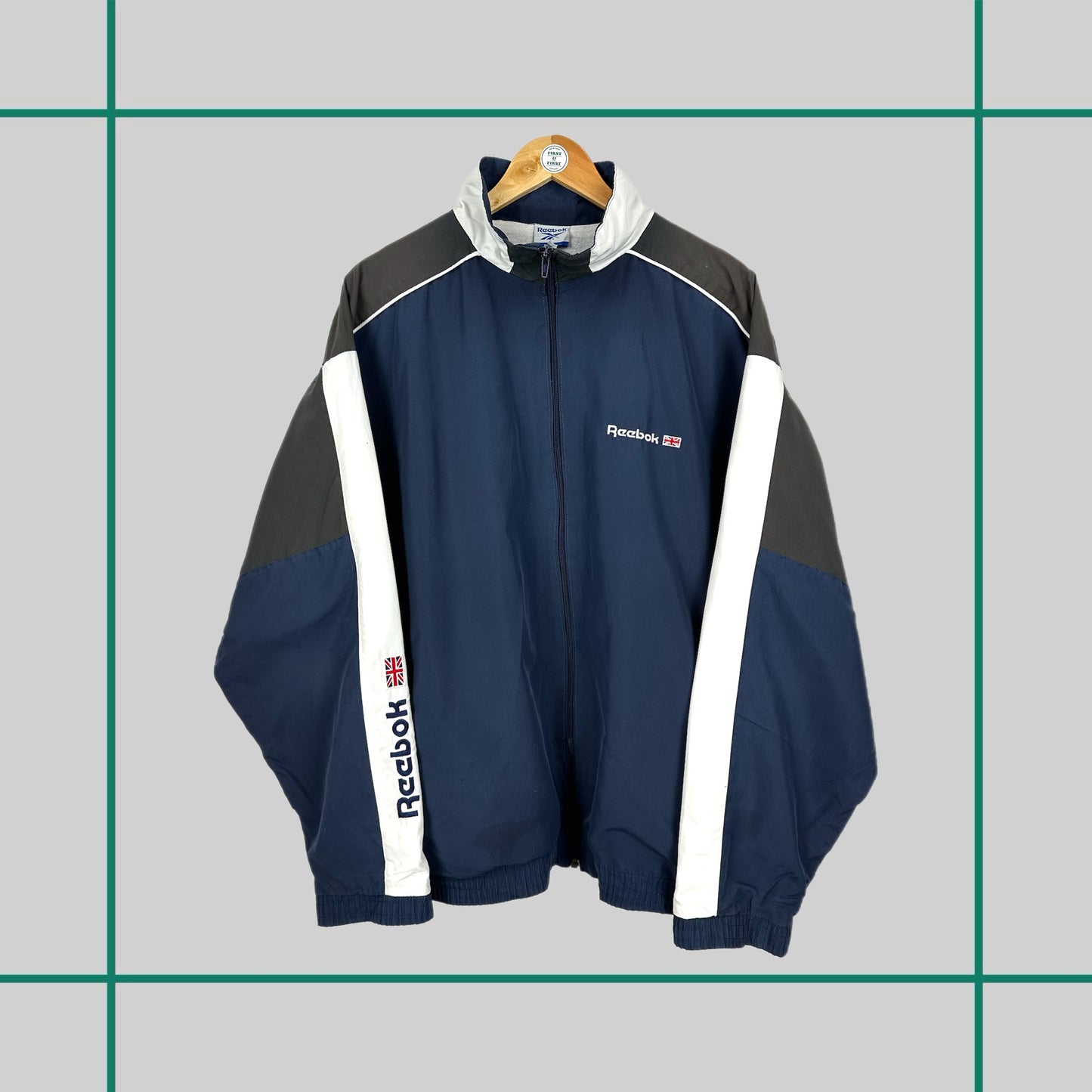 Vintage 90's Reebok Navy/Brown Track Jacket