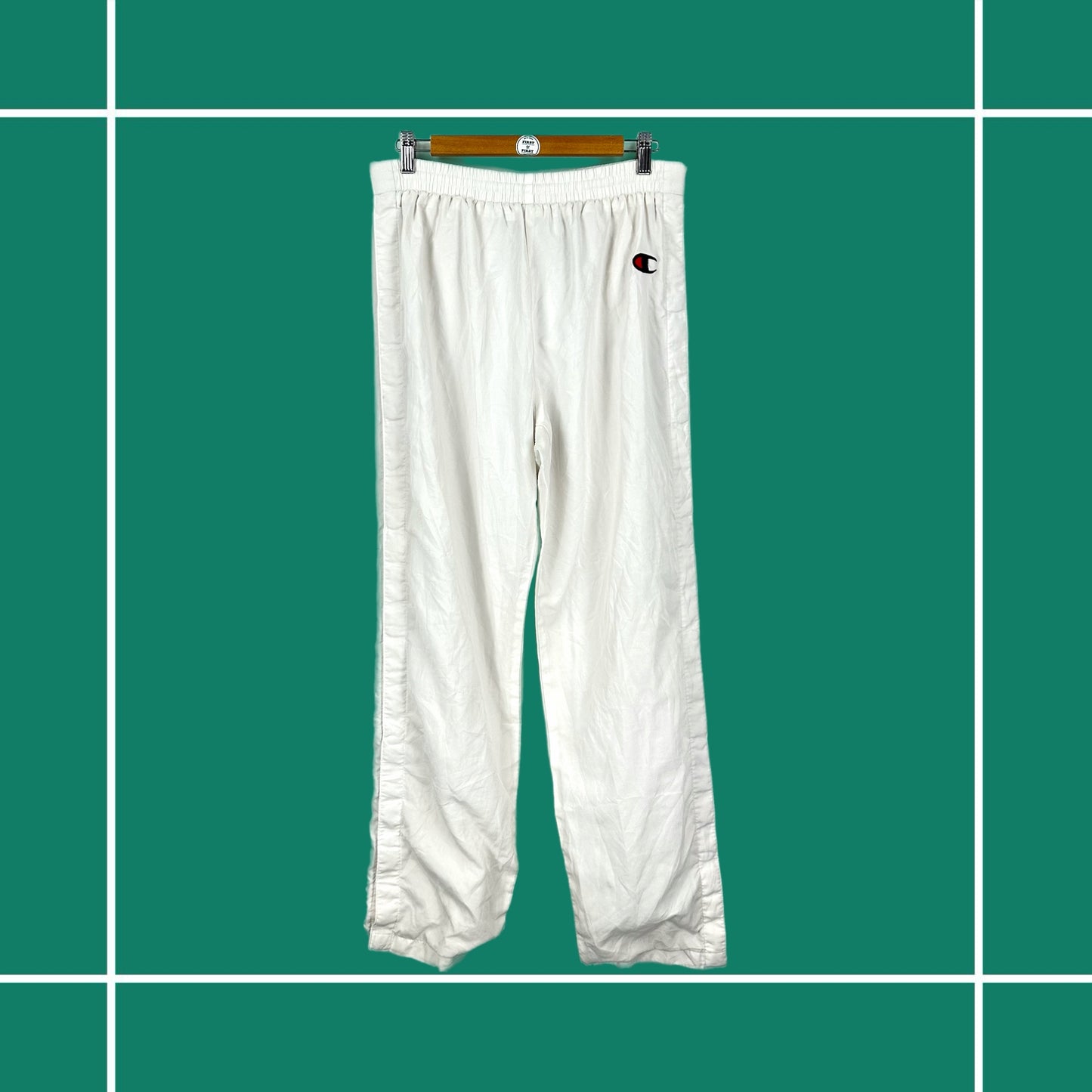Vintage Champion White Button Nylon Track Pants - M
