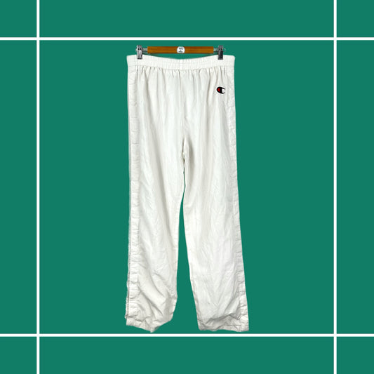 Vintage Champion White Button Nylon Track Pants - M