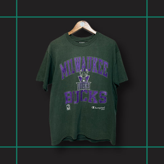 Vintage Champion x Milwaukee Bucks Spellout Tee