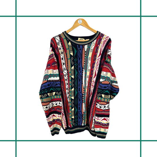 Vintage Crazy Pattern Knit Sweater (Coogi Vibes)