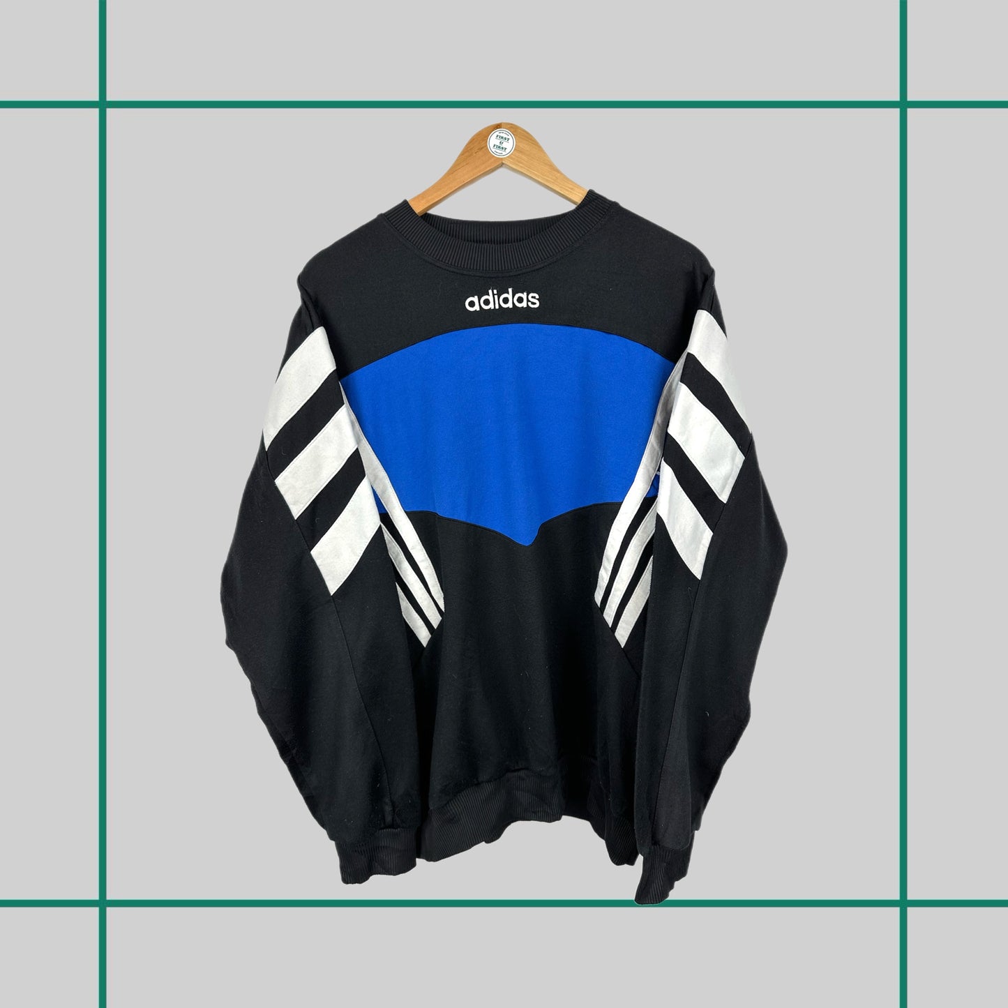 Vintage 90's Adidas Black/Blue Crewneck